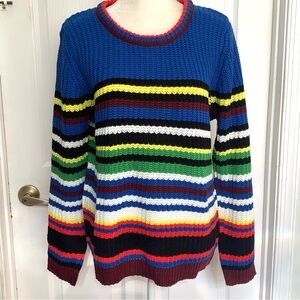NWT Pink Rose Colorful Rainbow Striped Chunky Sweater XL